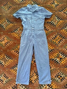 Zara Utility Jumpsuit 100% Cotton Blue Short-Sleeve